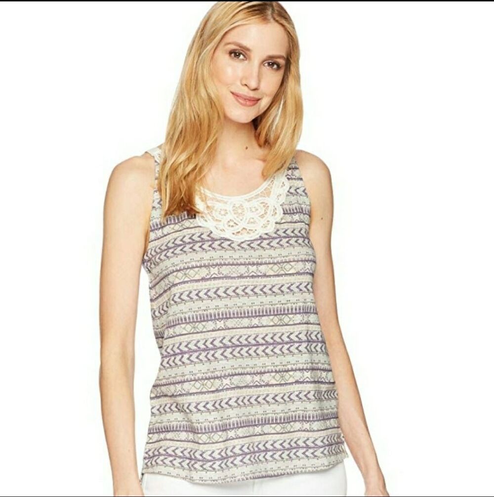 Woolrich Tank Top Tribal Print Lace Detail Boho Chic Artisan Gorpcore Size Small